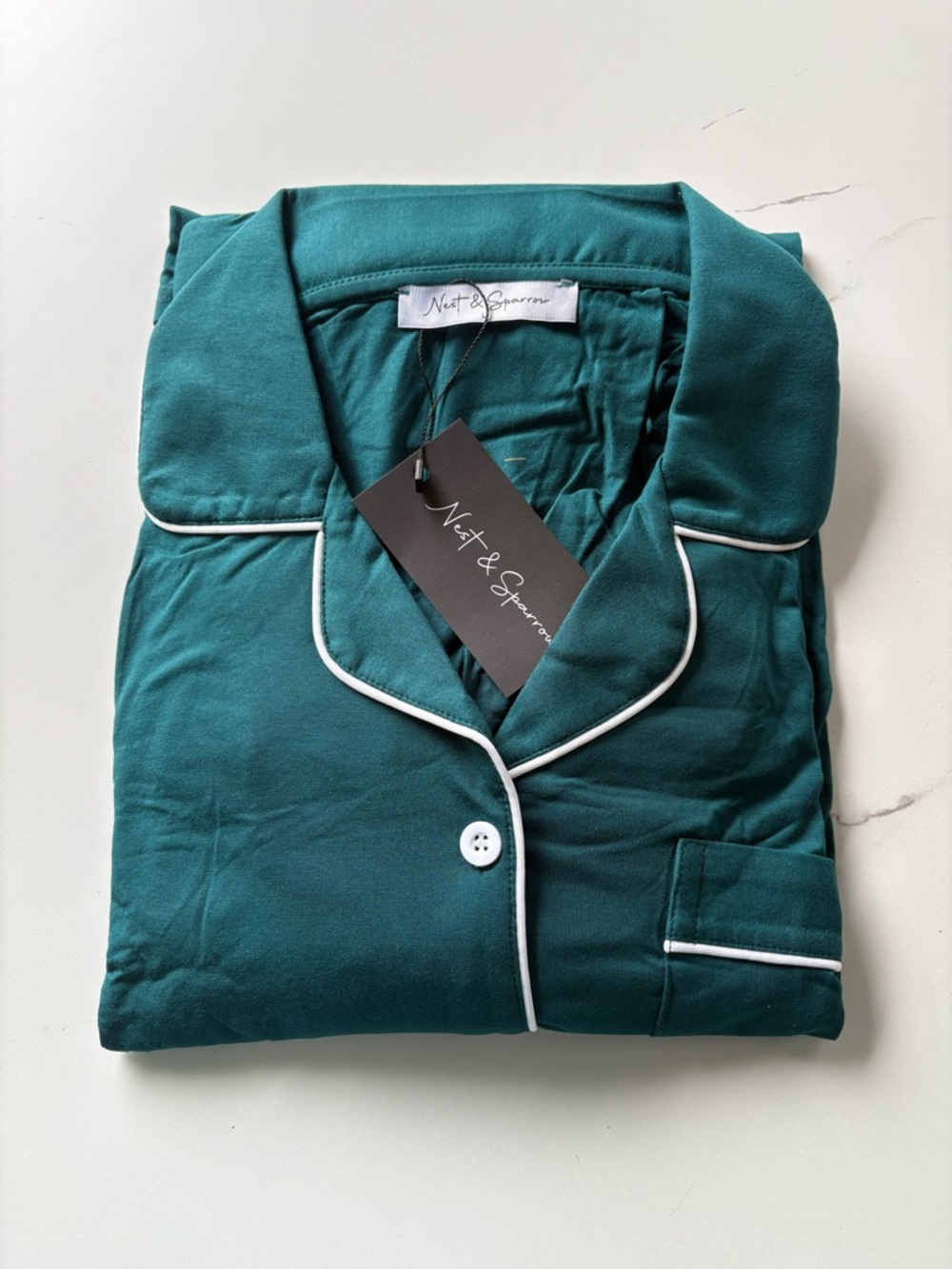 Nest & Sparrow Teal Pajama Top with White Piping